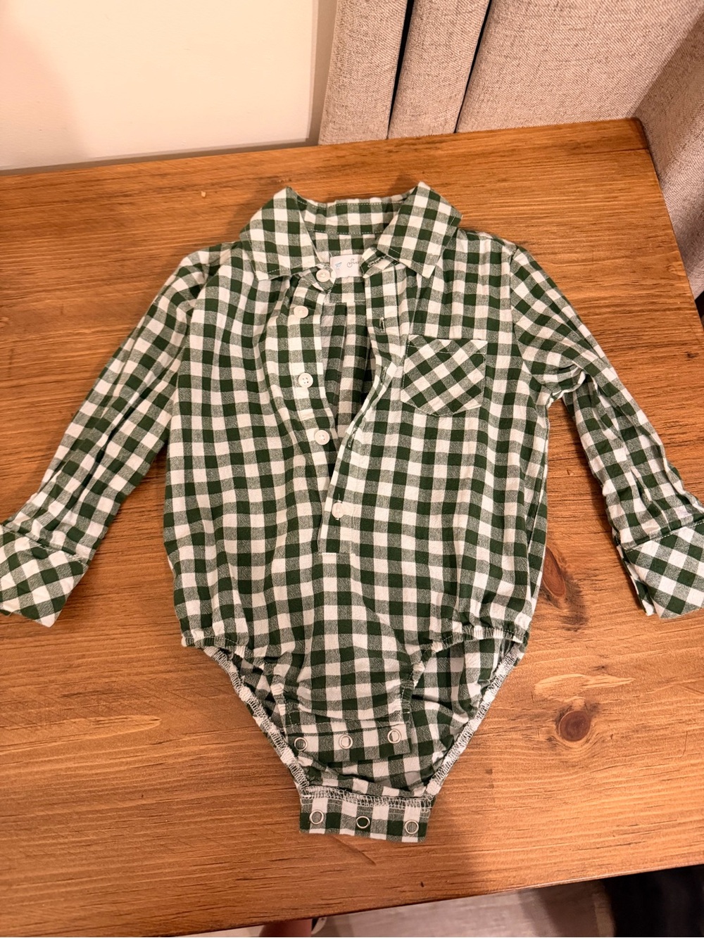 SweetHoney Green and White Gingham Button-Down Bodysuit